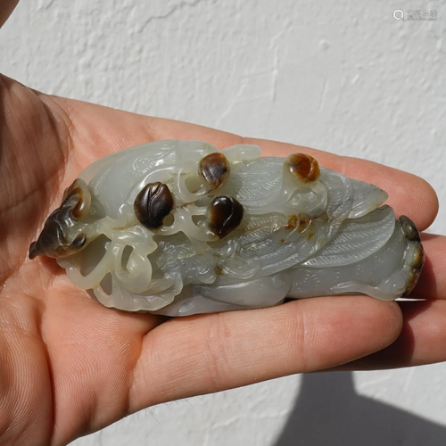 Antique Jade Bird Carving with Brown Skin