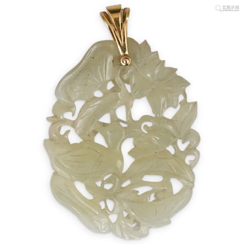 Chinese Carved Jade and 14k Gold Pendant