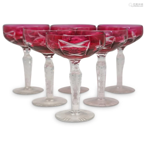 (6 Pc) Bohemian Crystal Champagne Glasses