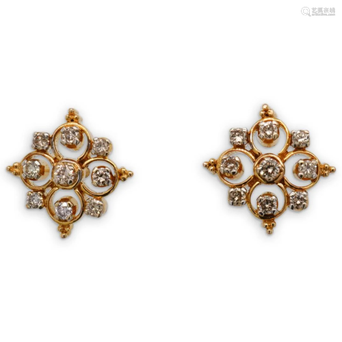 18k Gold and Diamond Reticulated Earrings