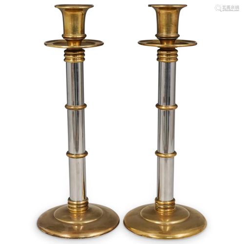 (2 Pc) Maitland Smith Brass & Chrome Candlesticks