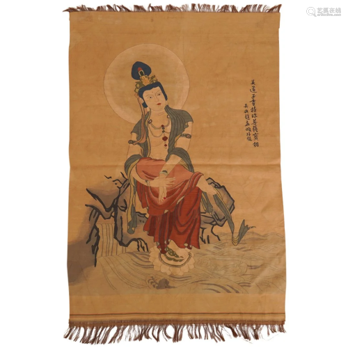 Fine Chinese Silk Kesi Panel Guanyin & Calligraphy