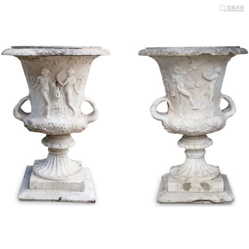 Pair Of Antique Neoclassical Marble Urns