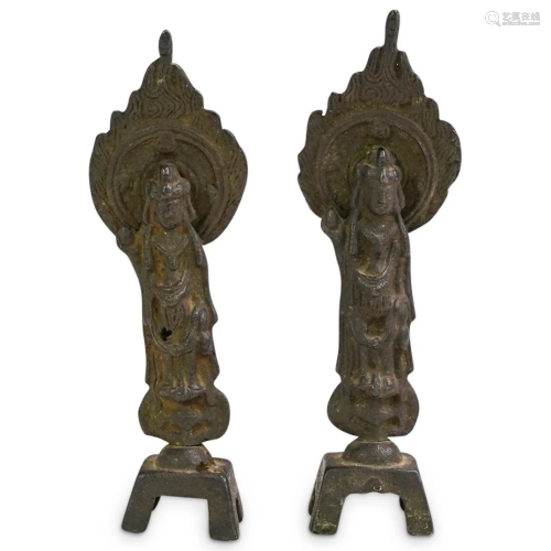 (2 Pc) Antique Chinese Bronze Buddha