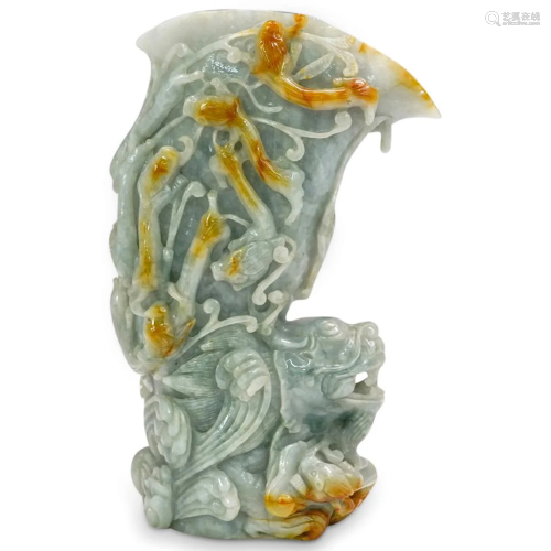 Chinese Carved Jadeite Rhyton Cup