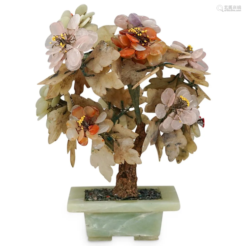 Chinese Jade & Rose Quartz Tree