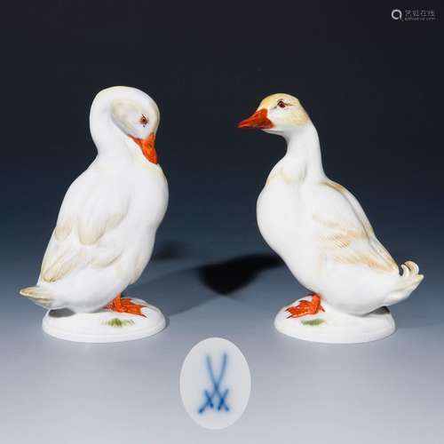 Paar Tierfiguren: Ente und Erpel. Meissen.