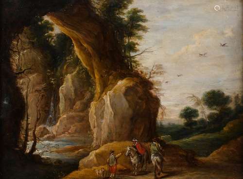 TENIERS, David - Nachfolge. Felsige Landschaft mit Reitern.