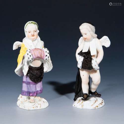 Zwei kleine Barock-Figuren: Verkleidete Amoretten. Meissen.