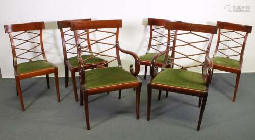 4 Stühle und 2 Armlehnstühle, um 1900, Mahagoni, Sitzpolster...
