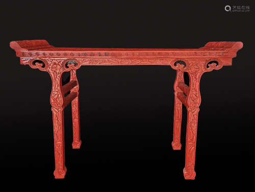 A Qing Dynasty Red Carved Lacquer Flower Pattern Table