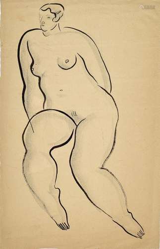 Sanyu. Femme nue à la barrette. Encre sur papier Ingres. Dim...