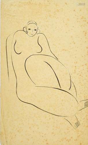 Sanyu. Femme nue assise à la boucle d'oreille. Encre sur pap...