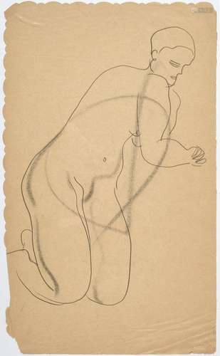 SANYU (CHANG YU, 1895-1966). Femme nu agenouillée. Crayon gr...