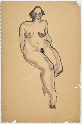 Sanyu. Femme nue assise. Encre et aquarelle sur papier. Dim....