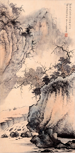 CHINESE SCROLL PAINTING OF MOUNTAIN VIEWS SIGNED BY