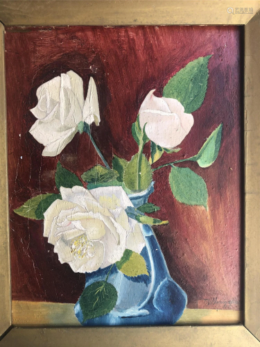 OIL PAINTING OF STILL LIFE ON BOARD SIGNED