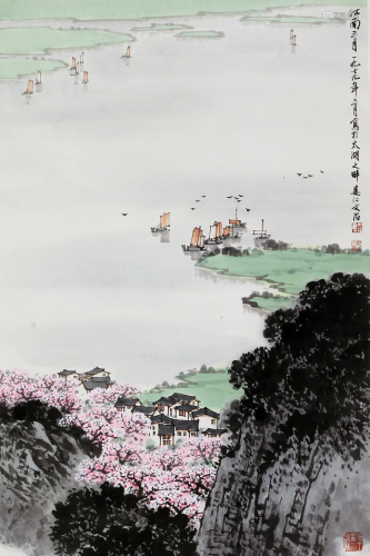 CHINESE SCROLL PAINTING OF RIVER VIEWS SIGNED BY SONG
