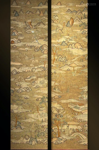 PAIR OF CHINESE KESI EMBROIDERY TAPESTRY OF MOUNTAIN