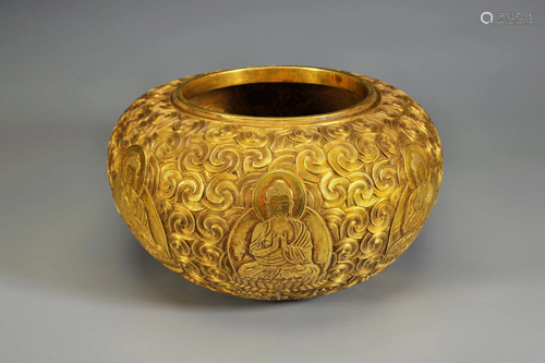 CHINESE GILT BRONZE SEATED BUDDHA WATER POT