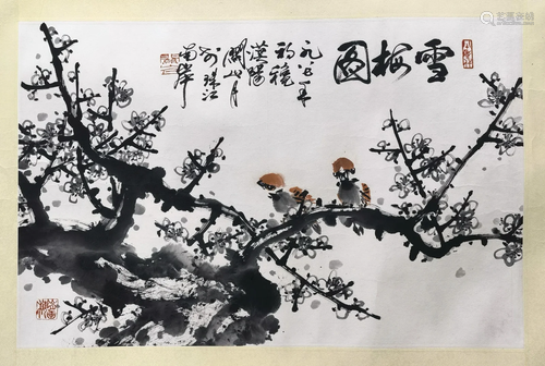 CHINESE SCROLL PAINTING OF PLUM BLOSSOMMING SIGNED BY