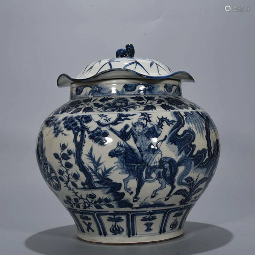 CHINESE PORCELAIN BLUE AND WHITE FIGURES AND STORY