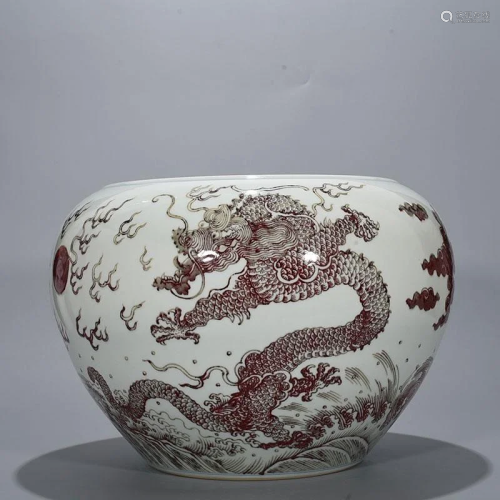 CHINESE PORCELAIN RED UNDER GLAZE DRAGON WATER POT