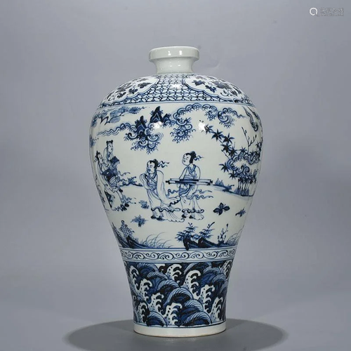 CHINESE PORCELAIN BLUE AND WHITE FIGURES AND STORY