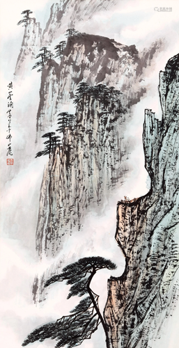 CHINESE SCROLL PAINTING OF MOUNTAIN VIEWS SIGNED BY