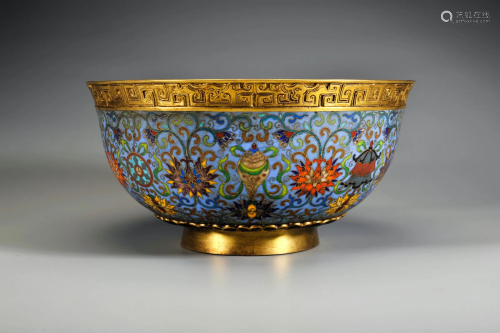 CHINESE CLOISONNE FLOWER BOWL QING DYNASTY