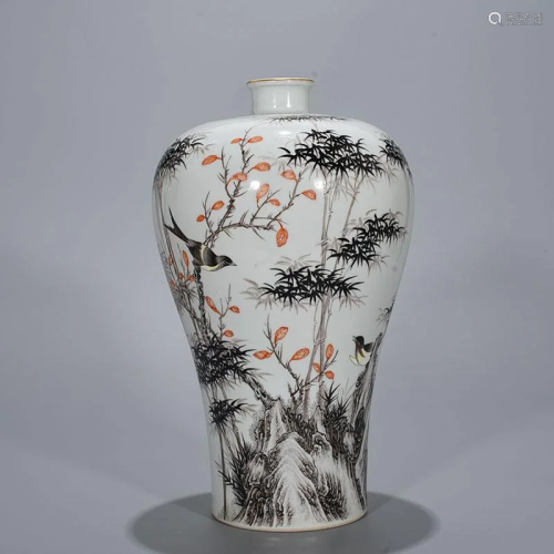 CHINESE PORCELAIN INK PAINTED BAMBOO MEIPING VASE