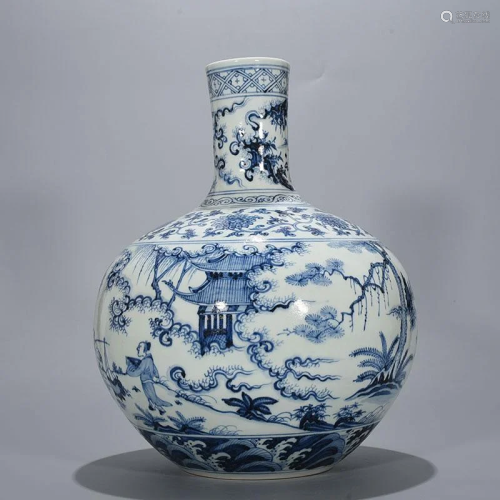 CHINESE PORCELAIN BLUE AND WHITE FIGURES AND STORY