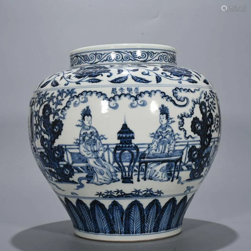 CHINESE PORCELAIN BLUE AND WHITE FIGURES AND STORY