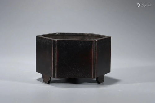 CHINESE BRONZE HEXAGONAL CENSER