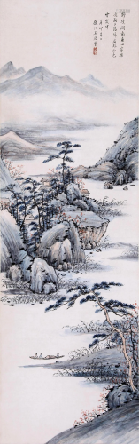 CHINESE SCROLL PAINTING OF MOUNTAIN VIEWS SIGNED BY WU