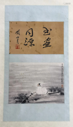 CHINESE SCROLL PAINTING OF MAN BY RIVER WITH