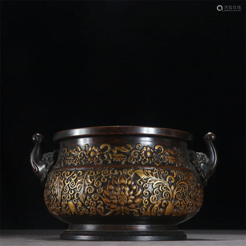 A Gilt Bronze Flower Patterned Incense Burner