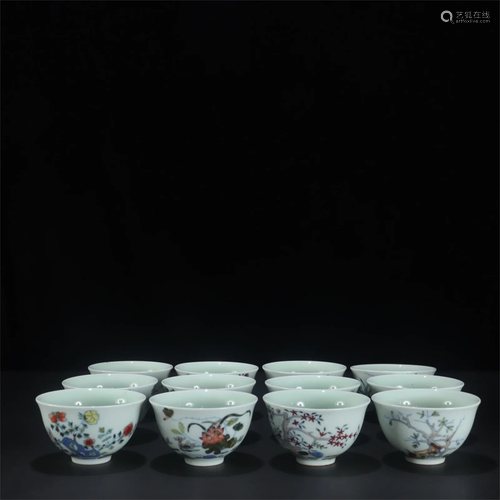 Set of Dou-Cai Glazed Porcelain Cups