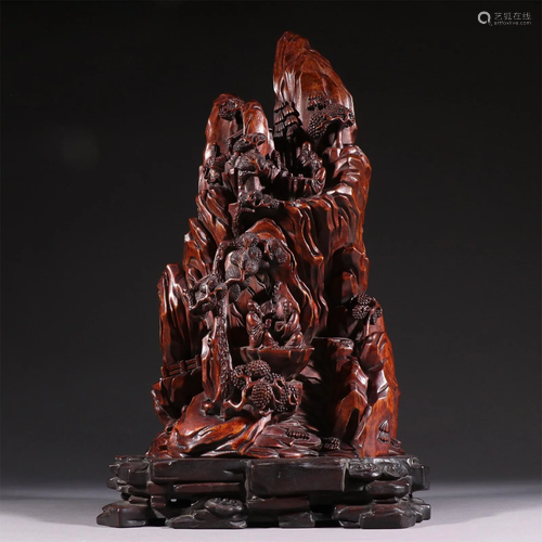 A Carved Agarwood Figure Patterned Decoration