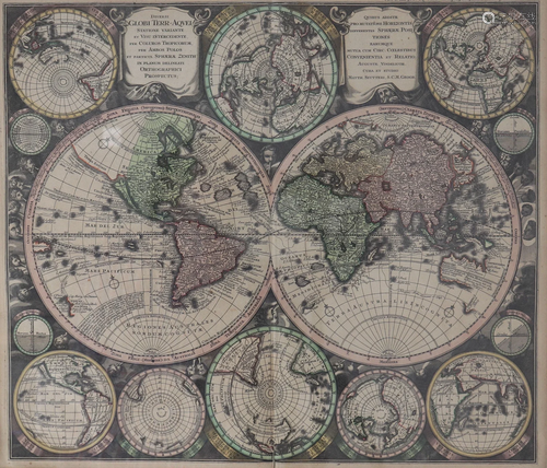 Seutter 1720 Engraved double hemisphere map of the