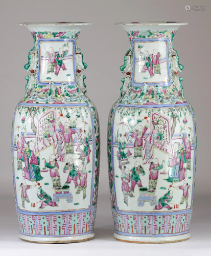 China pair of famille rose porcelain vases decorated