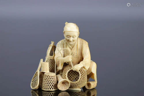 Japan Okimono finely carved from a Tokyo school basket