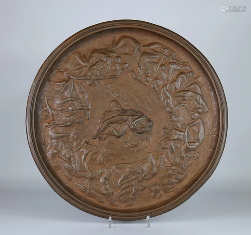 Cast and chiseled brass tray decorated with entwined