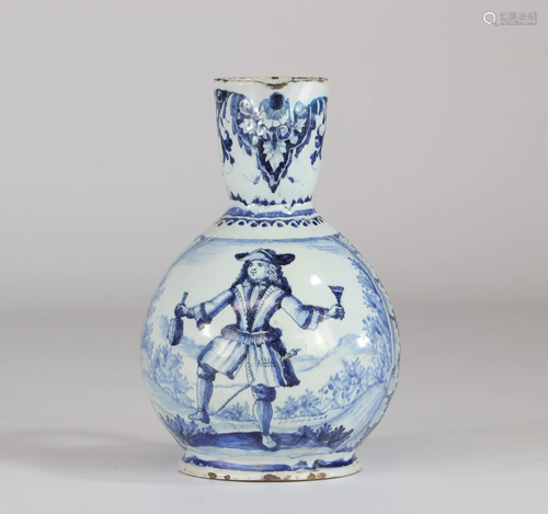 Rouen rare pitcher decorated with a character and dated