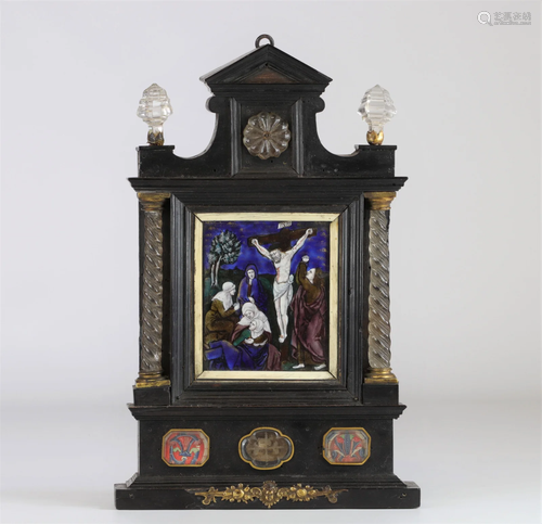 Reliquary frame enamel plaque columns and rosasses in