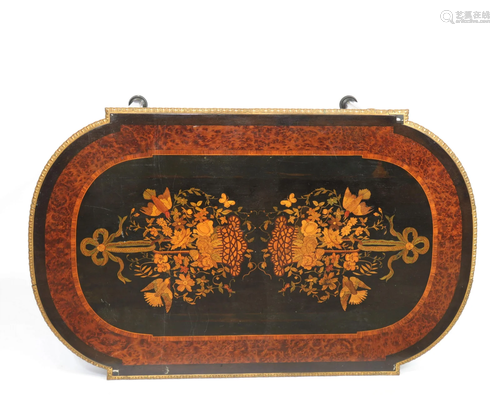 Napoleon III wooden table in marquetry, birds and