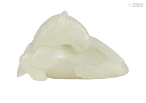 White jade carved of a lying horse, Qing dynasty China