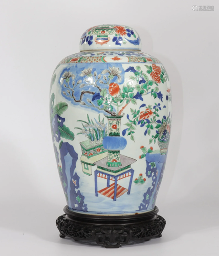 China covered baluster vase famille verte 18th mark and