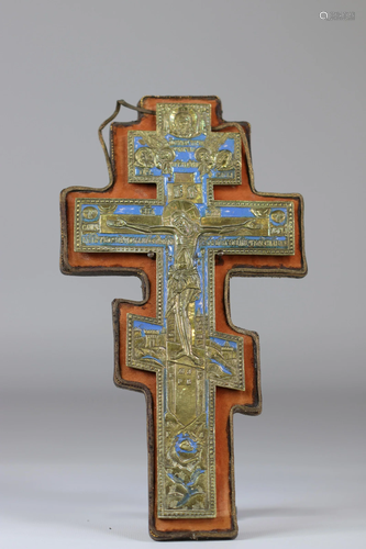 Orthodox bronze crucifix engraved Russia 19th