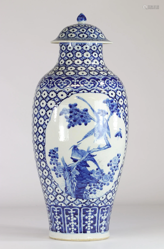 China important white blue covered vase with double